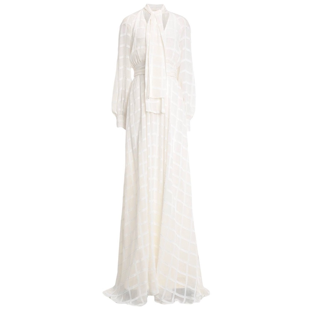 Lucille maxi dress with scarf collar checkered print 6